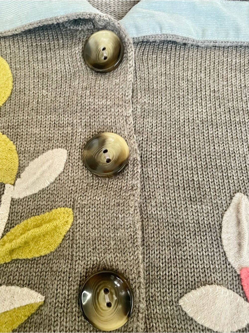 Vintage Anthropologie Charlie & Robin Shawl Collar Sweater with Flowers, Size L - Picture 7 of 11